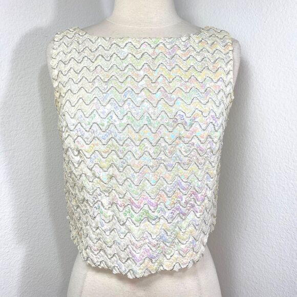 unbranded Tops - Vintage White Sequin Crop Cocktail Tank Top Medium Glam Evening Date Night